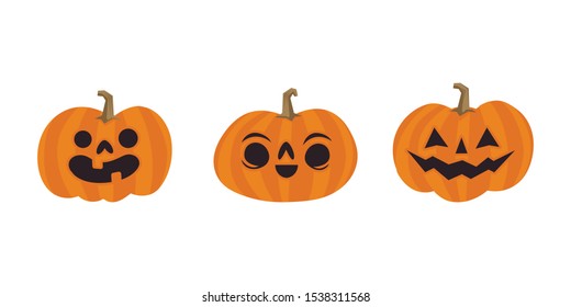 Cute pumpkin illustrations set. Happy cute characters for Halloween.