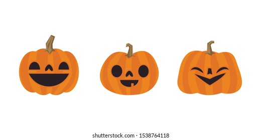 Cute pumpkin illustrations set. Happy cute characters for Halloween.