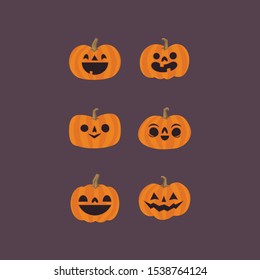 Cute pumpkin illustrations set. Happy cute characters for Halloween.