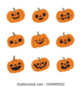 Cute pumpkin illustrations set. Happy cute characters for Halloween.