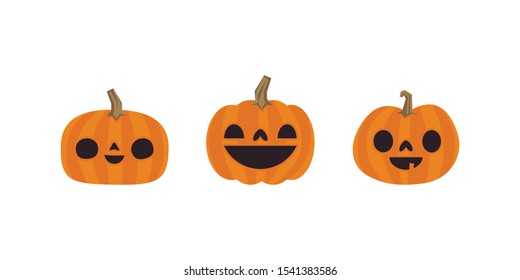 Cute pumpkin illustrations set. Happy cute characters for Halloween.