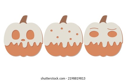 Cute pumpkin illustrations set. Paper cut style. Funny characters for Halloween. Pumpkin cookies.