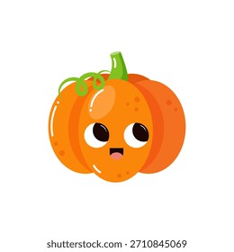 Calabaza linda aislada sobre fondo blanco. Verduras. Estilo Groovy. Personajes infantiles. Elementos de diseño para materiales infantiles, libros, comida saludable, carteles y carteles de granja. Ilustración vectorial.