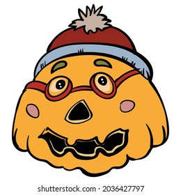 Cute Pumpkin Jack Lantern in Hat, Halloween Vector