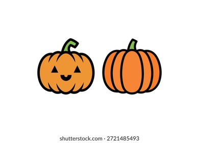 Ilustraciones vectoriales lindas de la calabaza y del gato o de la linterna - iconos de la calabaza de Halloween con caras sonrientes felices