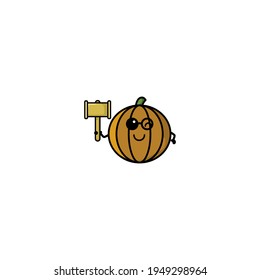 Cute Pumpkin Judge Cartoon Character Vector Illustration Design. Outline, Cute, Funny Style. Recomended For Children Book, Cover Book, And Other.