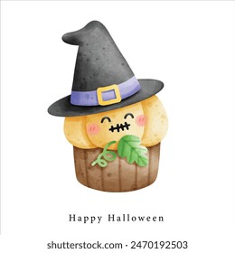 cute pumpkin magician cupcake illustration horror for Halloween element decoration