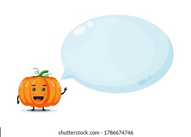 Cute pumpkin mascot with bubble speech