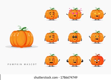 Cute pumpkin mascot design set