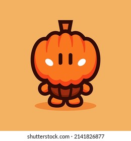 Cute pumpkin monster cartoon vector icon illustration 