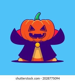 Cute Pumpkin Monster Dracula Cartoon Illustration. Halloween Flat cartoon Style Concept