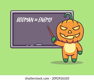 Cute pumpkin monster showing that human are enemy