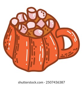 Cute pumpkin mug with marshmellow simple doodle element