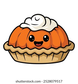 Cute Pumpkin Pie Character Illustration with Creamy Top