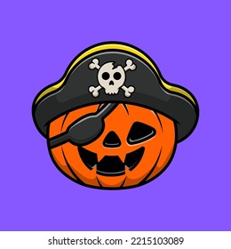 Cute Pumpkin Pirate Cartoon Vector Icons Illustration. Flat Cartoon Concept. Suitable for any creative project.