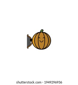 Cute Pumpkin Play Symphony Cartoon Character Vector Illustration Design. Outline, Cute, Funny Style. Recomended For Children Book, Cover Book, And Other.