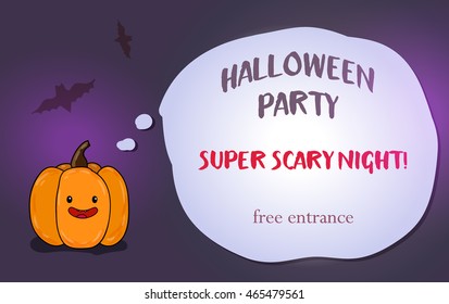 Cute pumpkin saing about party. Place for your text