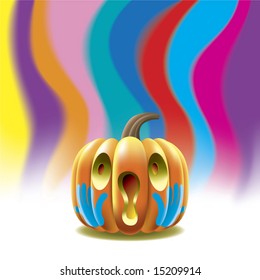 A cute pumpkin scare and screaming during Halloween time.