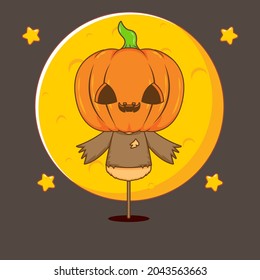 Cute pumpkin scarecrow character vector design illustration