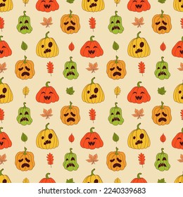 Cute pumpkin seamless pattern. Vector illustration in hand drawn style