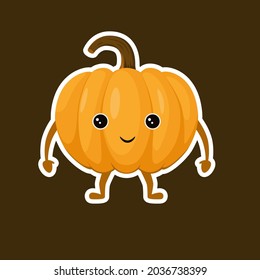 Cute pumpkin sticker. A funny vegetable in a cartoon style.