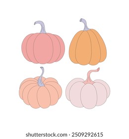 Conjunto de arte de Clip de Vector de calabaza lindo aislado en blanco. Coqueta ilustración de Halloween.