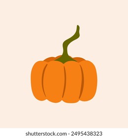 Cute pumpkin vector illustration. Bright orange gourd with stem on pastel cream background. Modern cartoon stock illustration for cards, decoration, Thanksgiving day, Halloween concept, poster, print