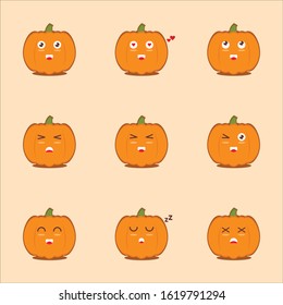 cute pumpkin vector mascot set of emoticons