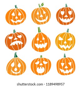 Cute pumpkin vector set. Pumpkin emotions Halloween collection on white background