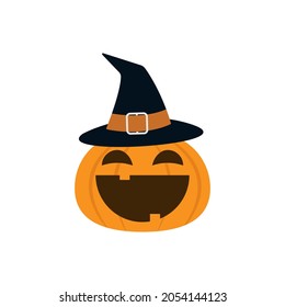 Kürbis mit Hexenhut schmieden. Halloween-Konzept. Flaches design, Vektorgrafik einzeln auf weißem Hintergrund.