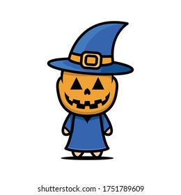 Cute pumpkin witch Halloween costume design illustration