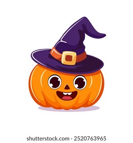 Cute pumpkin in a witch's hat cartoon characters vector illustration