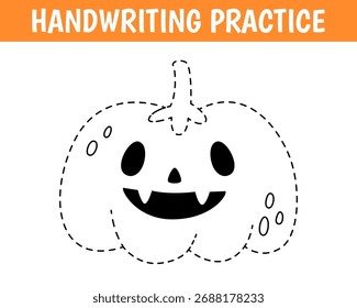 Linda calabaza. Hoja de trabajo para la práctica de habilidades motoras finas de los niños. Práctica de escritura. Juego educativo para niños. Vector ilustración de dibujos animados.