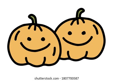 Cute pumpkins. Cartoon doodle character collection isolated on white background. Vector illustration. Concept of Halloween.
