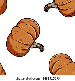 Cute pumpkins cartoon seamless pattern. Halloween decoration hand drawn background tile