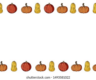 Cute pumpkins cartoon seamless pattern. Halloween decoration banner. Space for text