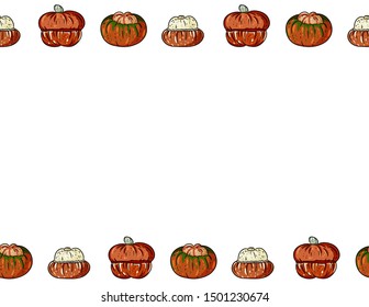 Cute pumpkins cartoon seamless pattern. Halloween decoration banner. Space for text