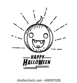 Cute pumpkins Halloween Holiday season logo, line art, thin line, linear, hand drawn sketch, contour, doodle, cartoon, funny, humor, vintage style, black and white.