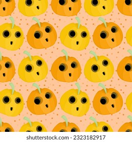 Cute pumpkins for Halloween on seamless background.