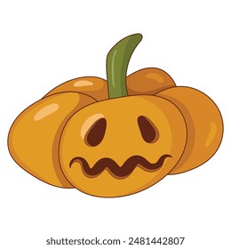 Cute pumpkins on a white background. Orange pumpkin with a smile for your Halloween design. Vector illustration.