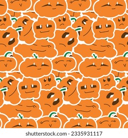 Cute pumpkins, pattern for textiles, pumpkin emotions, vector graphics, charming background