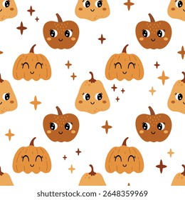 Cute pumpkins seamless pattern. Autumn, Halloween, Thanksgiving hand drawn vector background