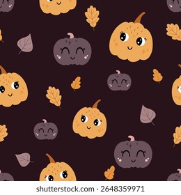 Cute pumpkins seamless pattern. Autumn, Halloween, Thanksgiving hand drawn vector background