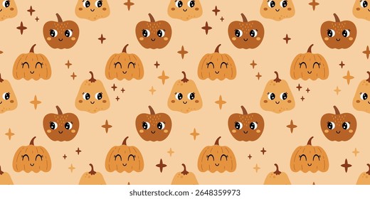 Cute pumpkins seamless pattern. Autumn, Halloween, Thanksgiving hand drawn vector background