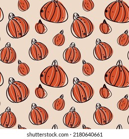 Cute pumpkins. Seamless pattern for Halloween. A collection of elements for Halloween. Fabric pattern, sticker, wrapping paper, banner, background