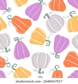 Bonito Padrão sem emenda abóboras. Design decorativo de Halloween ou Ação de Graças. Impressão de férias moderna para têxtil, tecido, papel de parede, envoltório. Ilustração vetorial.