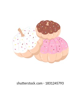 Cute pumpkins in shape of donuts in pastel colors.