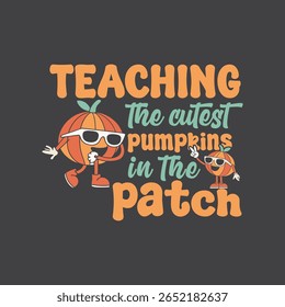 Cute Pumpkins Teaching in the Patch - Funny Fall Graphic Tee. A fun graphic design featuring two cartoon pumpkins wearing sunglasses, one making a peace sign.