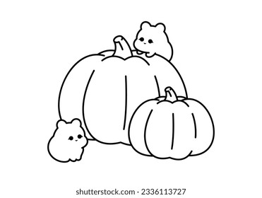 Calabazas. Ilustración del arte de la línea vectorial de calabazas lindas, diseñadas creativamente en líneas negras sobre un fondo aislado de corte.