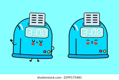 Cute Punch Clock Characters. Adorable Cartoon Clocks Waving and Blowing a Kiss.